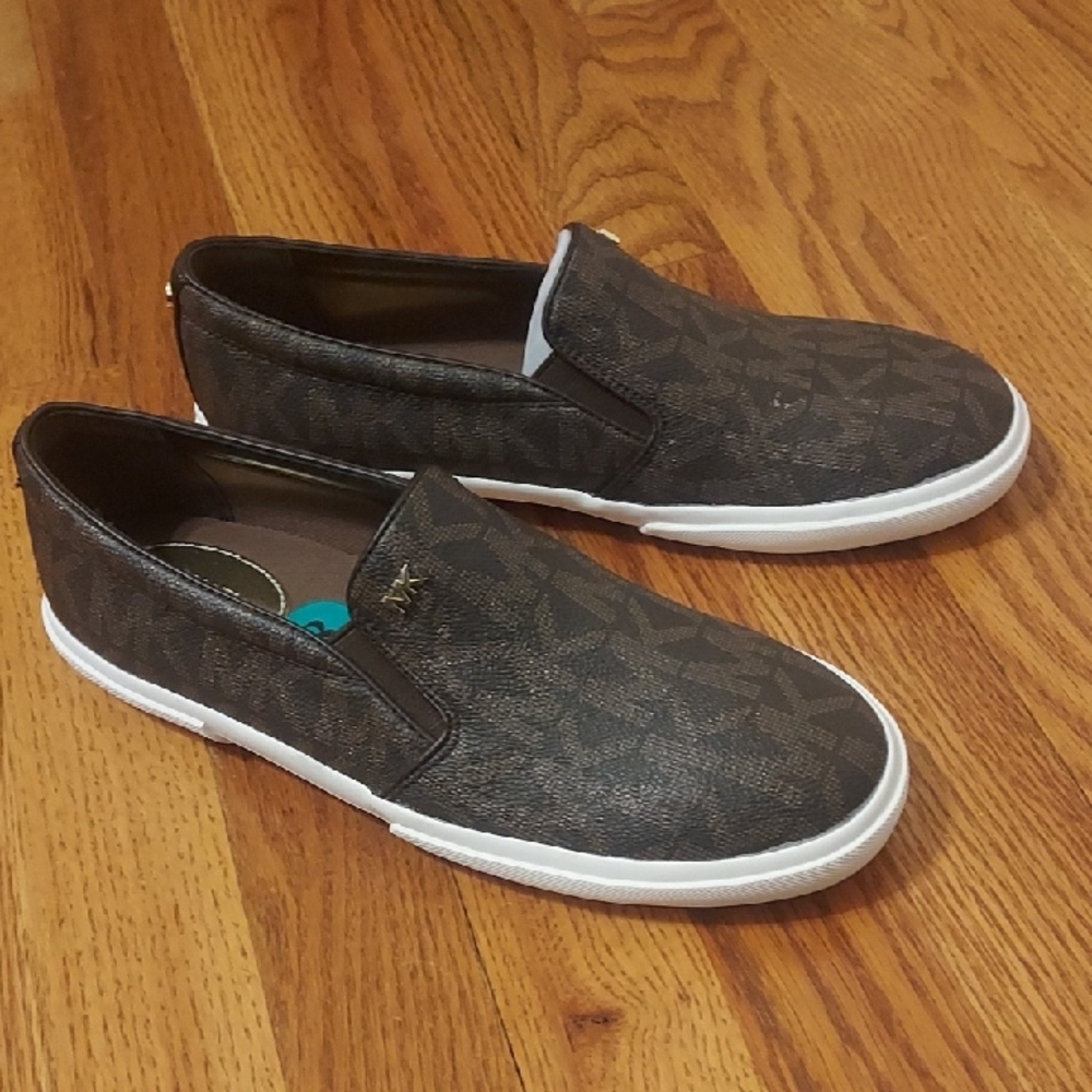 Michael Kors Keaton Brown Signature MK Logo Slip On Shoe